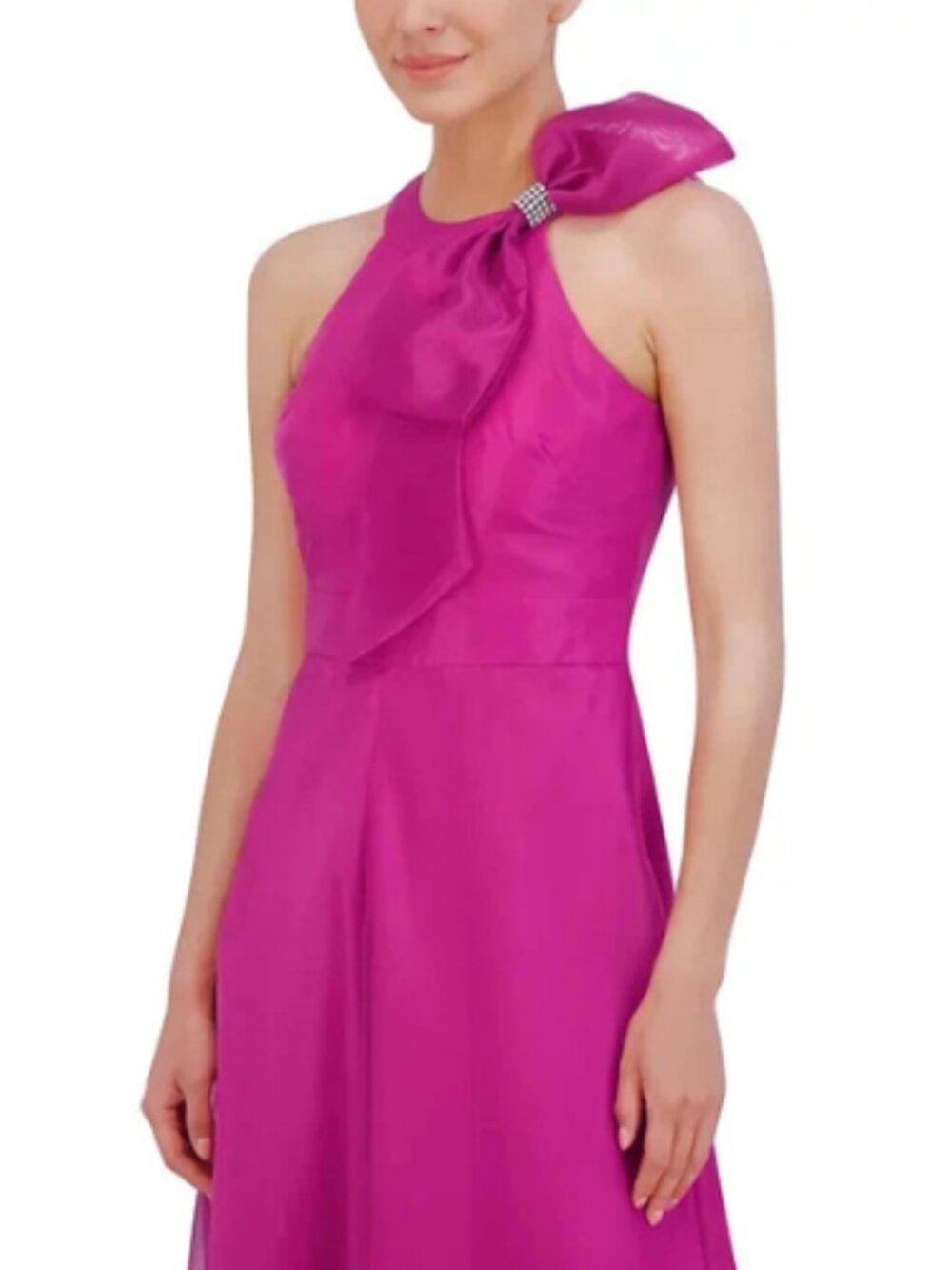 Eliza J Pink Wide Leg Chiffon Jumpsuit with Rhinestone Bow Detail Size 8 - Picture 2 of 4